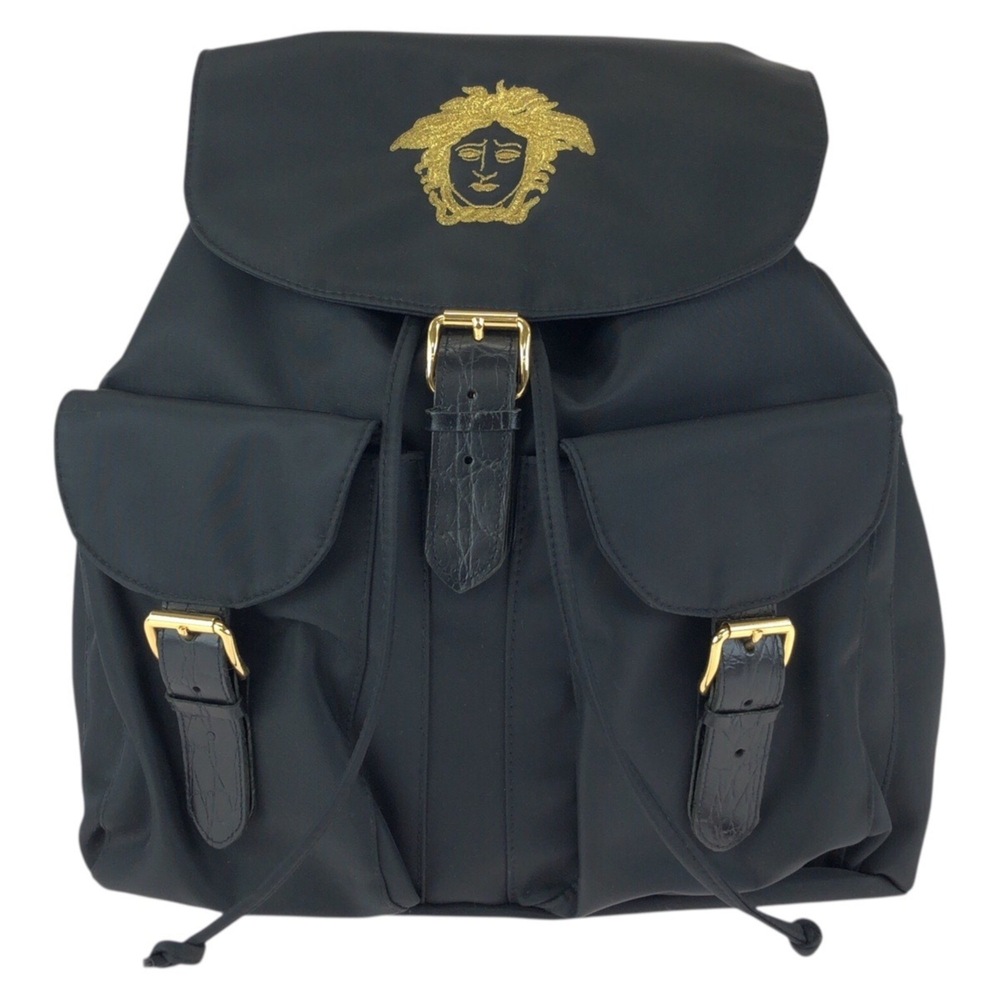 VERSACE Vintage Medusa Backpack (Black, Gold Hardware, Nylon & Leather) for W...